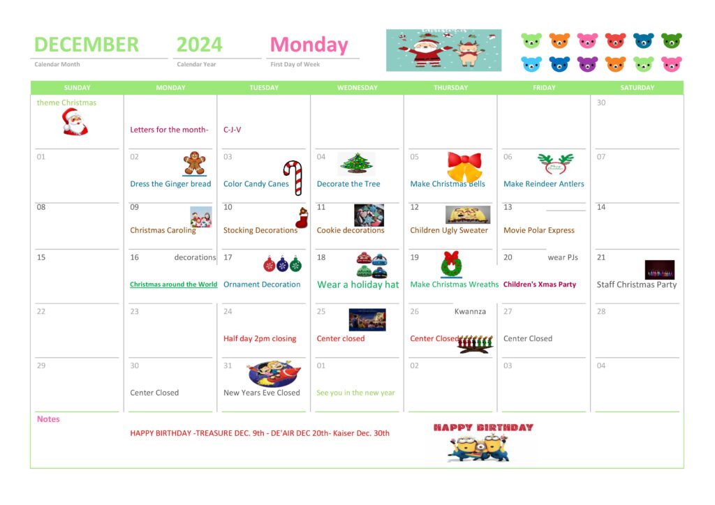 our little treasures December 2024 calendar